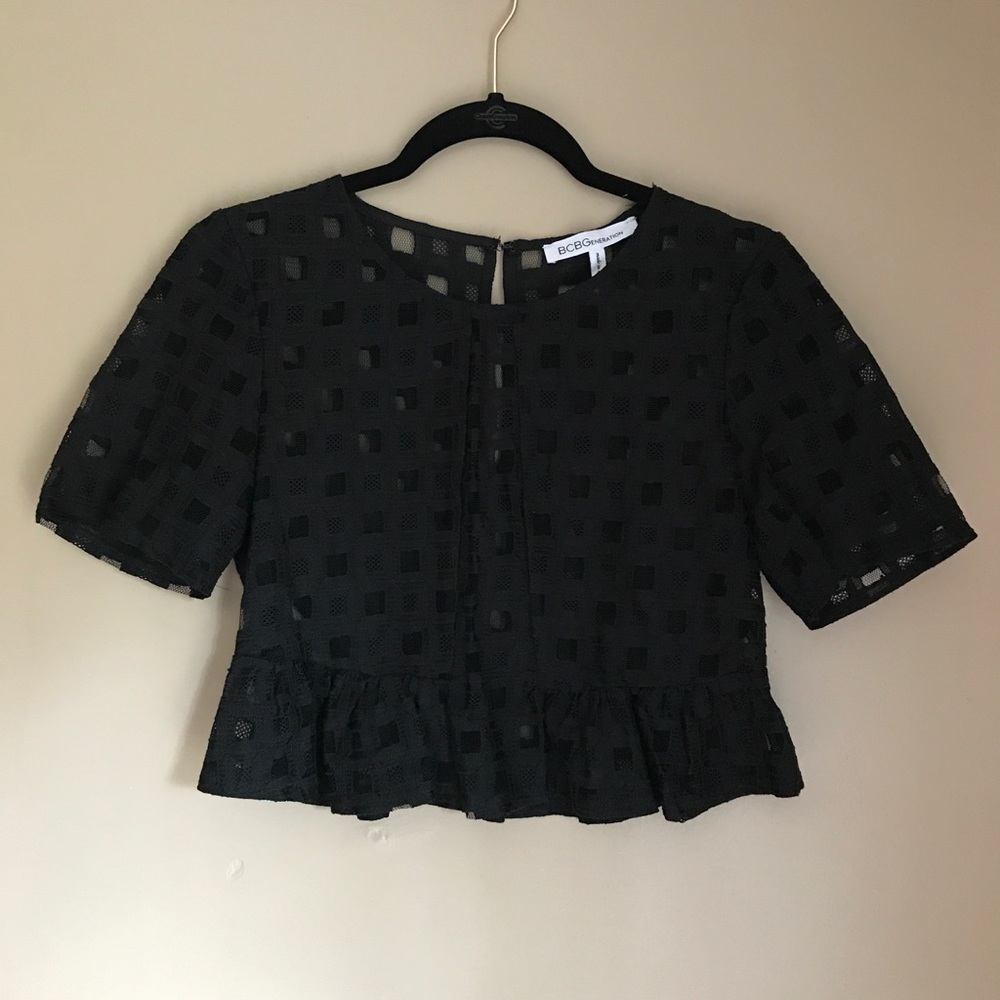 Black checkered mesh BCBG peplum crop top